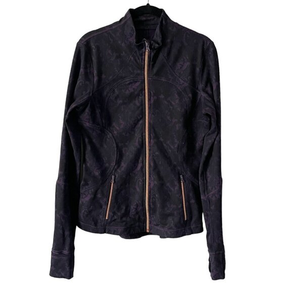 Lululemon Forme Jacket II *Textured Activewear Full Zip Mock Neck Black Purple 8 - Picture 1 of 7